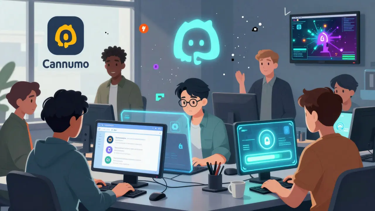 Community members earning airdrop points through legitimate testnet tasks in a verified Cannumo Discord setting.