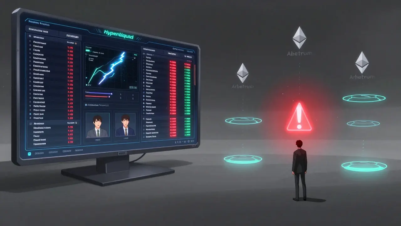 Contrasting scene: fast institutional trading on one side, slow decentralized trading with sparse liquidity on the other.