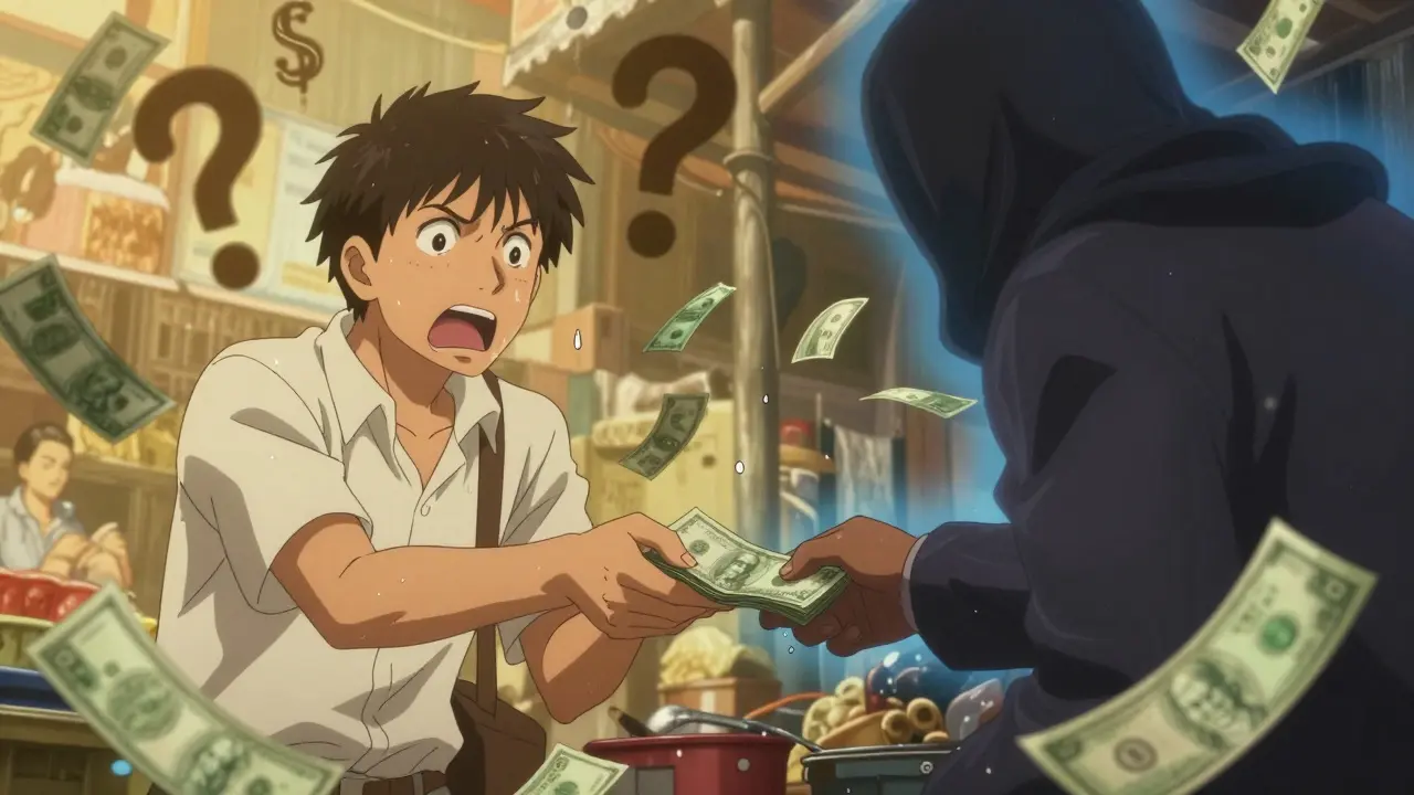 Trader handing cash to agent vanishing in Chittagong market