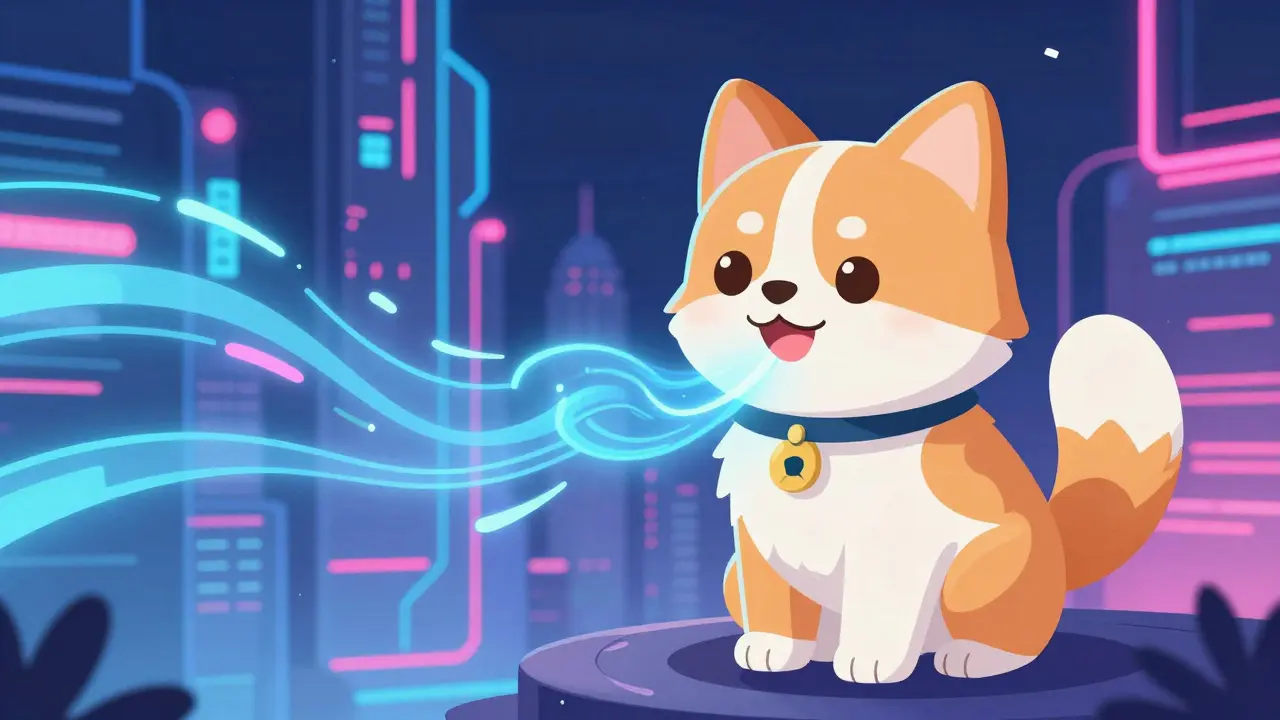 Virtual pet evolving dynamically with data streams in cyberpunk city