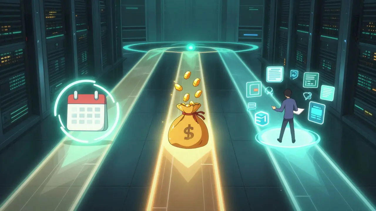 Three glowing energy lanes showing investment options