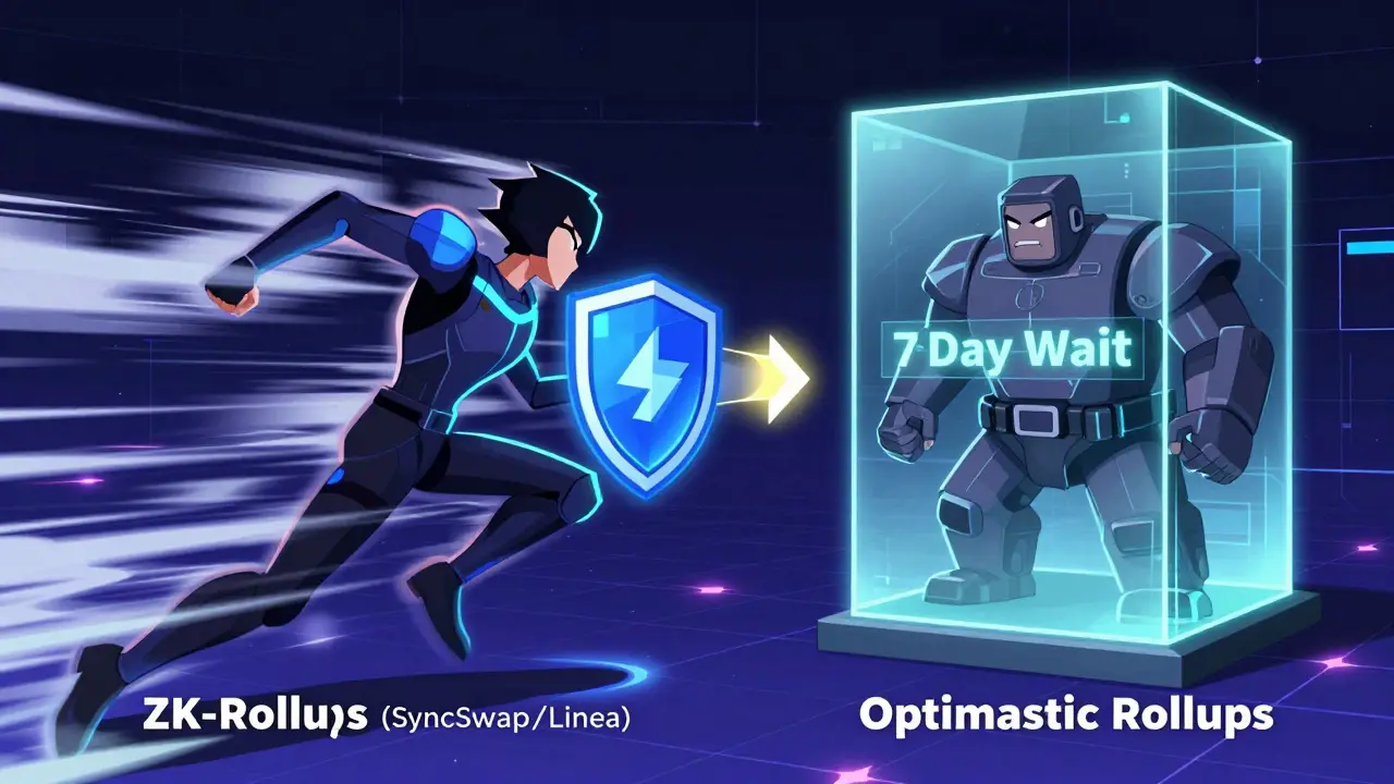 Anime character showing ZK-rollup speed vs optimistic rollup delay