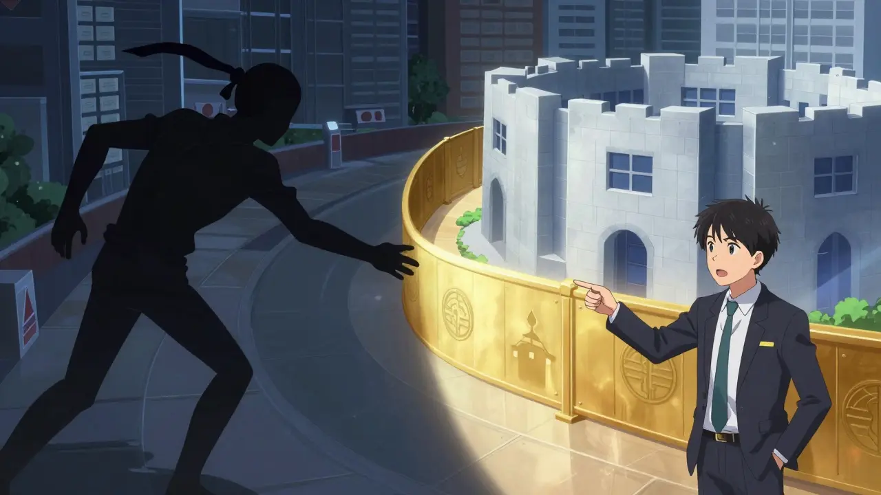 Anime illustration showing the divide between authorized UK firms and overseas exchanges.