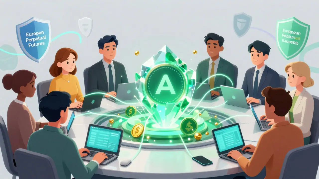 Anime users connecting wallets to a glowing AEVO token crystal