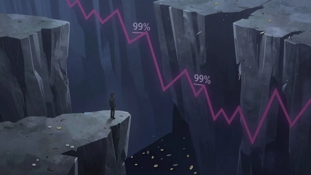 Anime figure overlooking a steep cliff representing a massive crypto crash