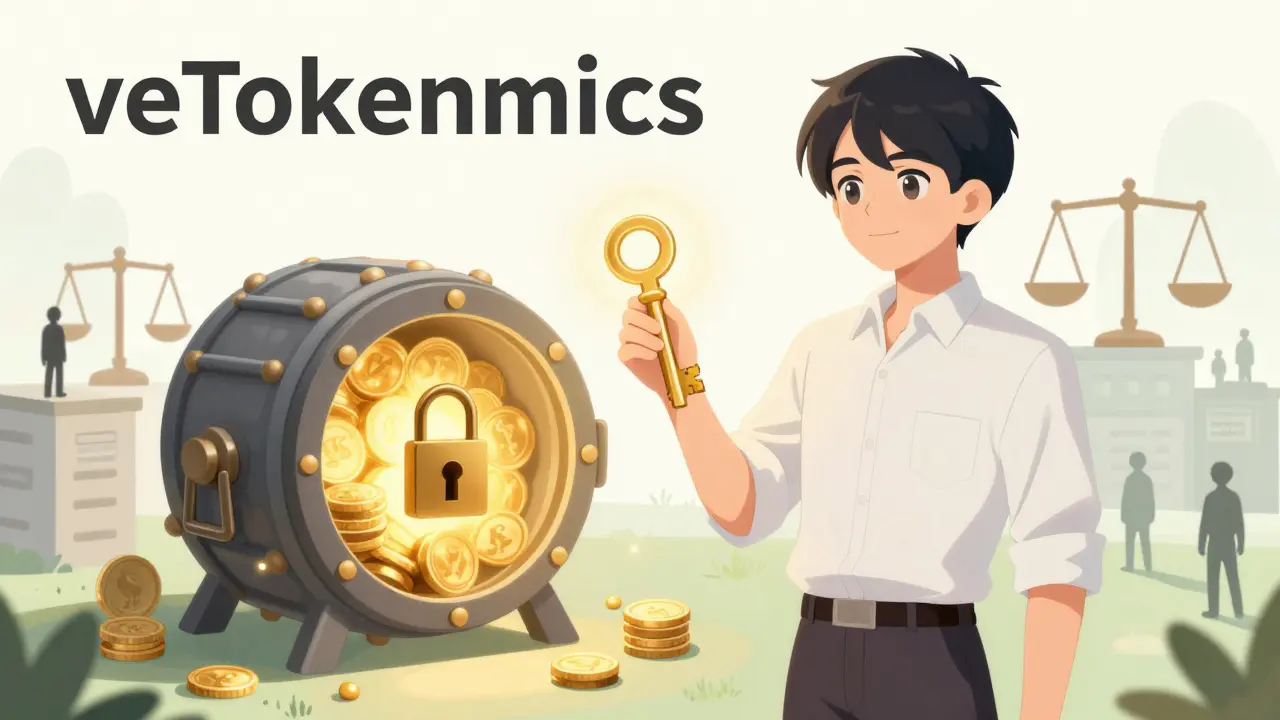 Anime scene showing secure veTokenomics and stable rewards