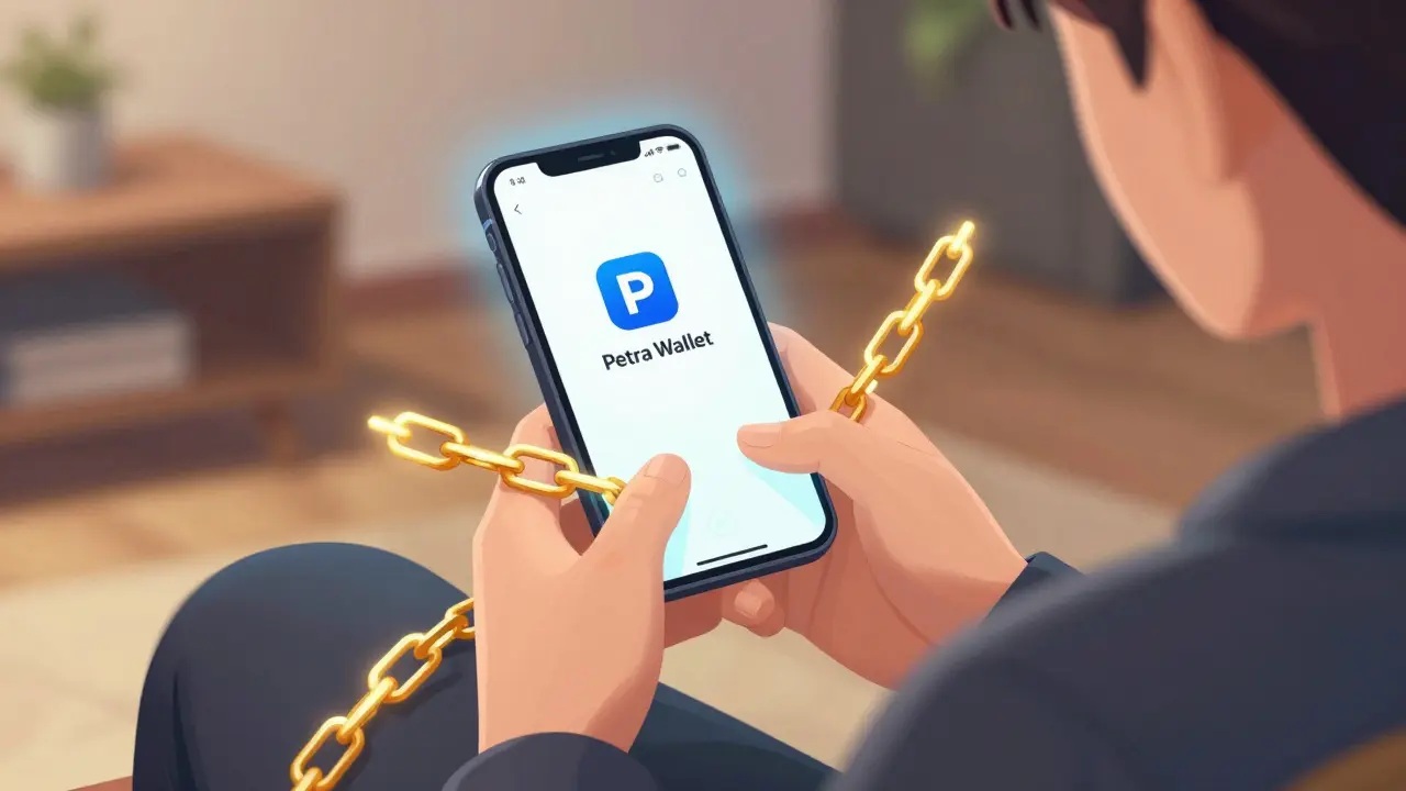 Anime user holding phone with breaking chains symbolizing non-custodial crypto