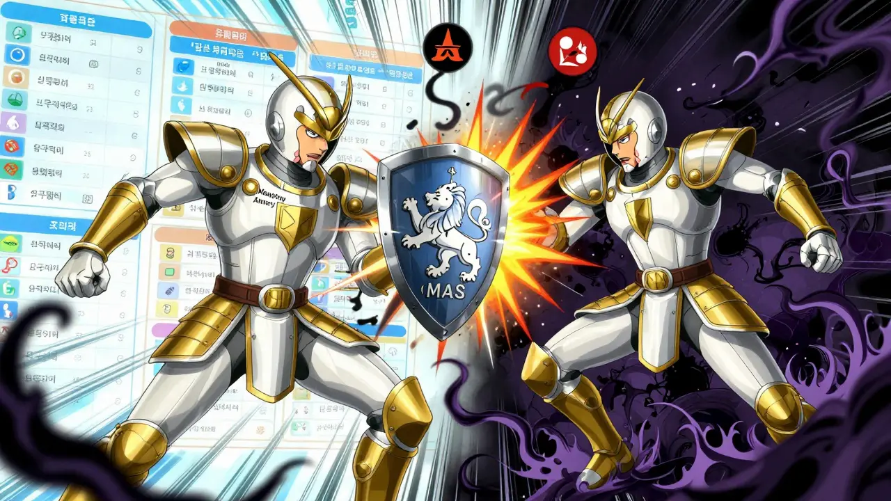 Heroic anime figure defending against financial crime shadows