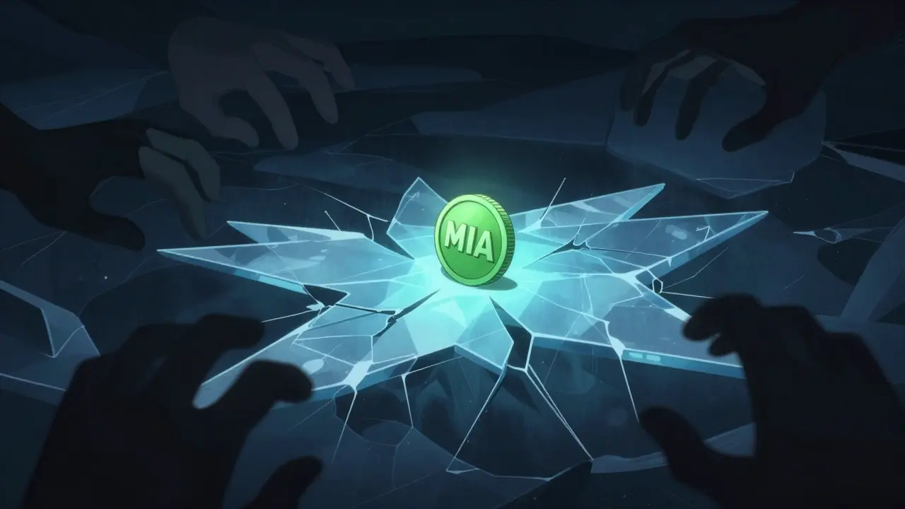 Tiny coin on cracking ice symbolizing risky micro-cap token