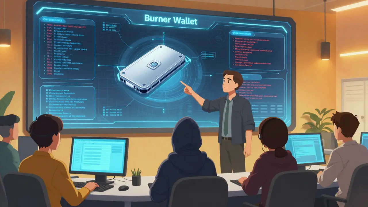 Anime group analyzing security tools and burner wallets in a cyber command center