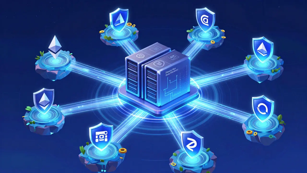 Anime style diagram of cross-chain blockchain connections