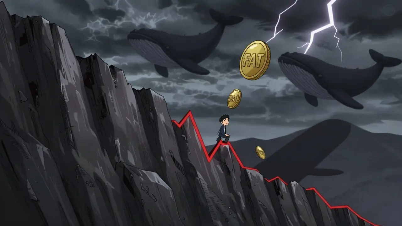 Investor falling with FAT coin amidst volatile market crash