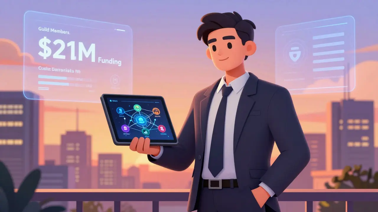 Anime entrepreneur presenting crypto platform data