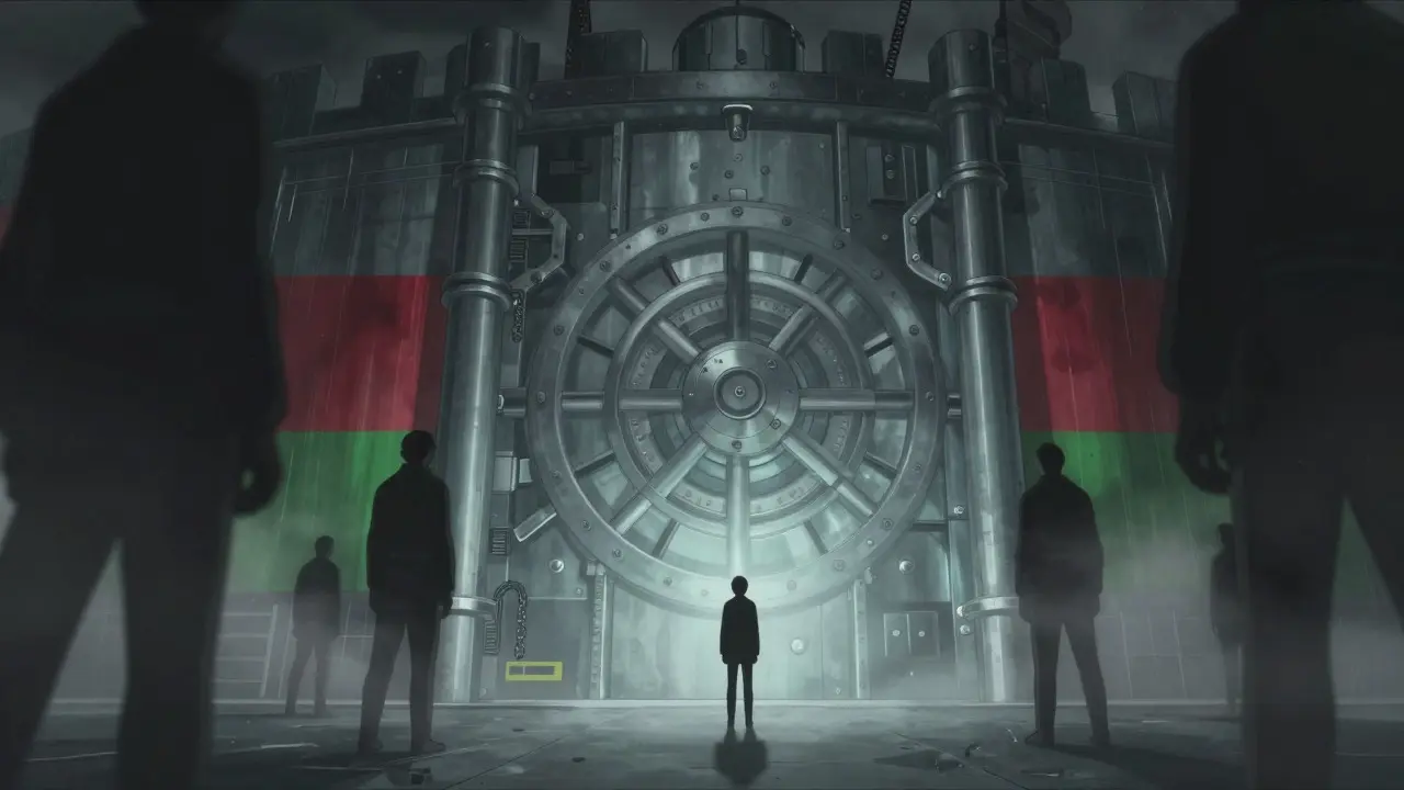 Anime figure standing before a mysterious secure vault