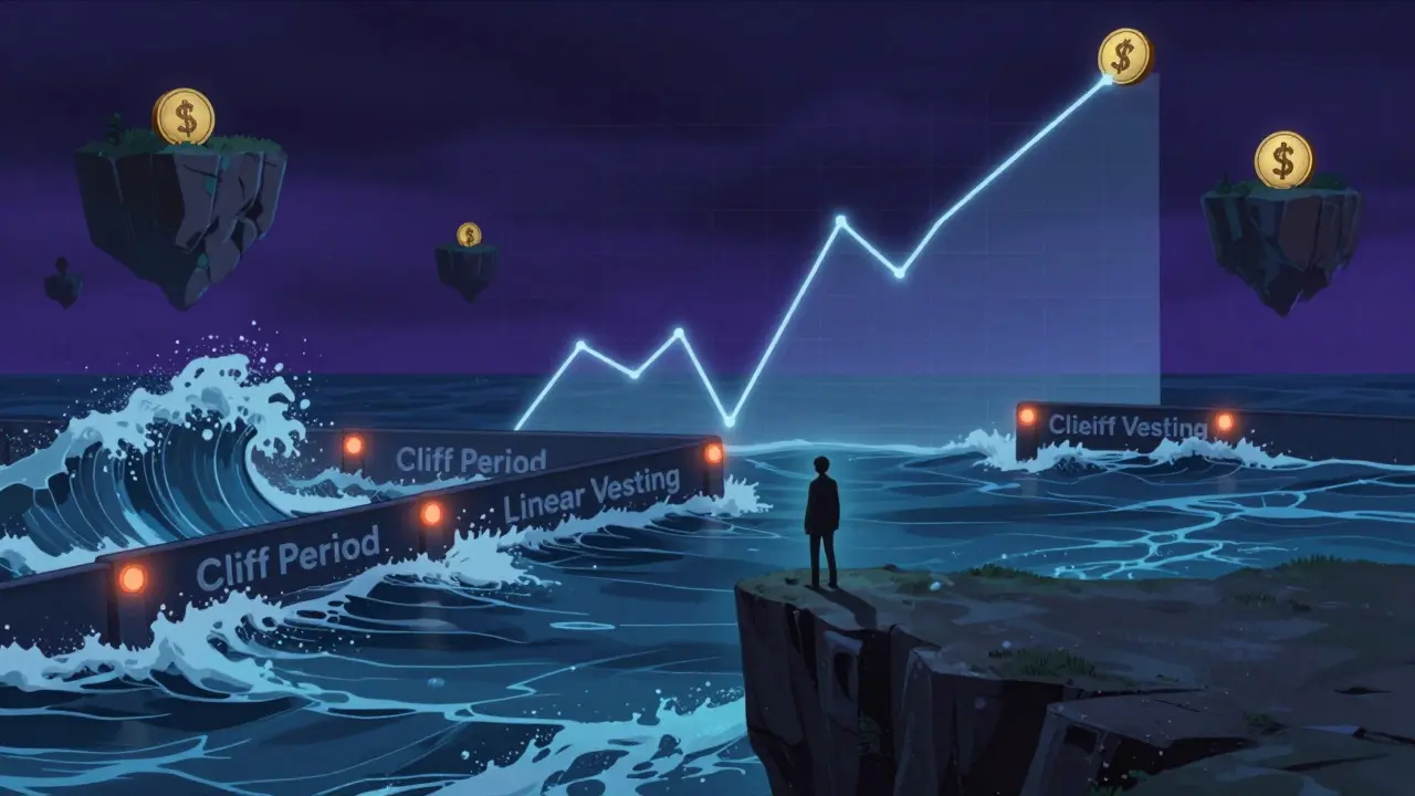 Anime figure watching volatile token waves unlock over time