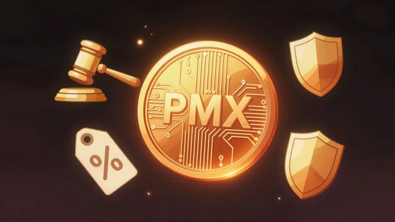Glowing anime-style coin surrounded by symbols of governance, utility, and security