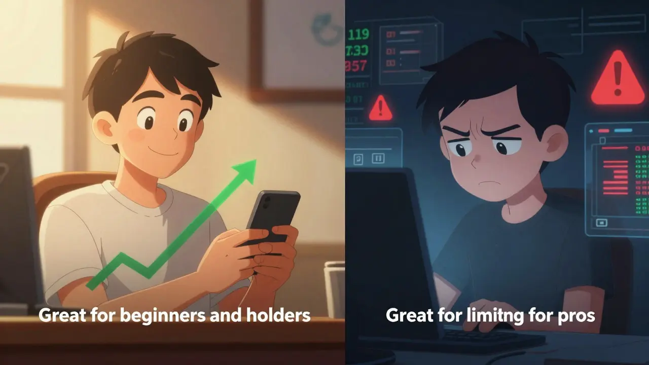 Split-screen anime image comparing a happy beginner trader with a frustrated pro trader