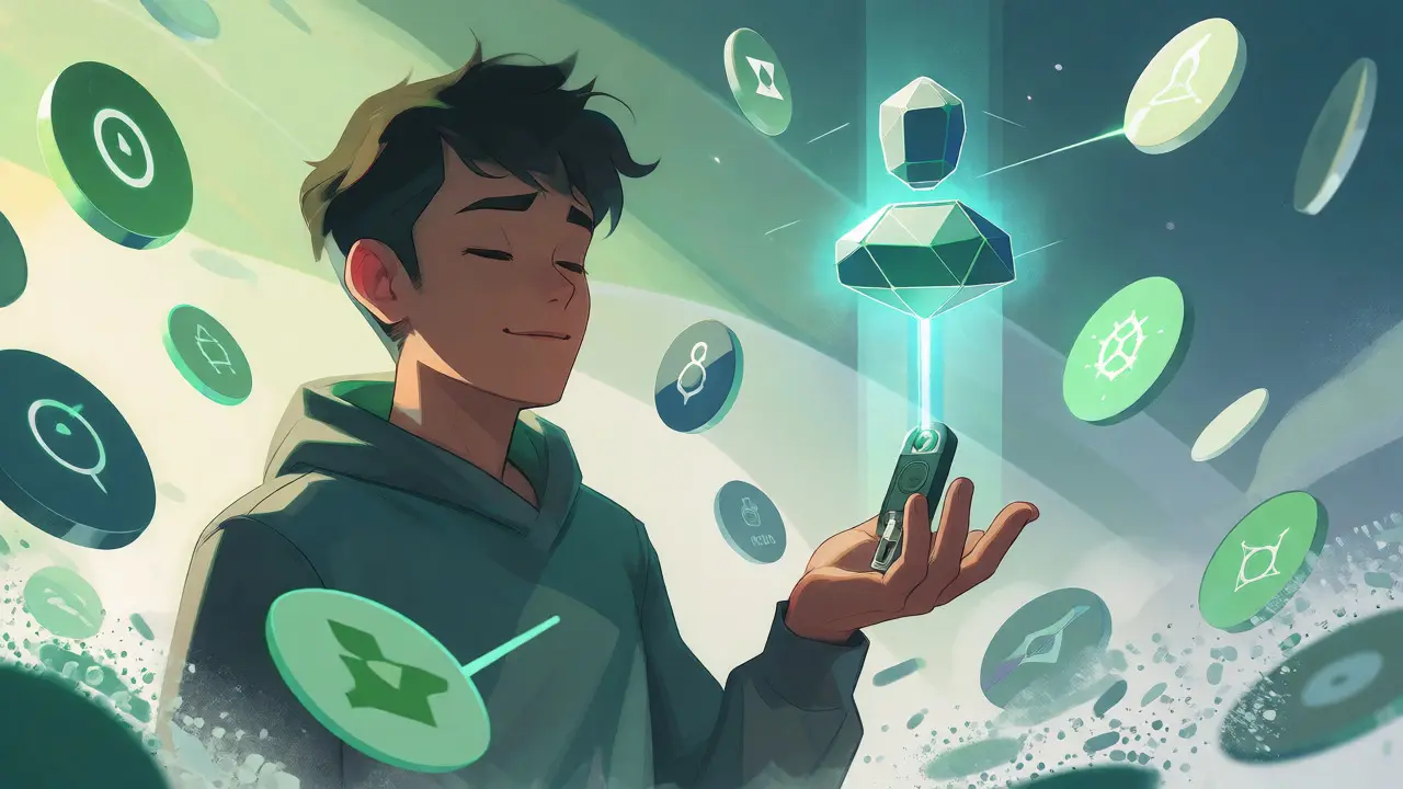 Anime character using a hardware key for decentralized identity verification.