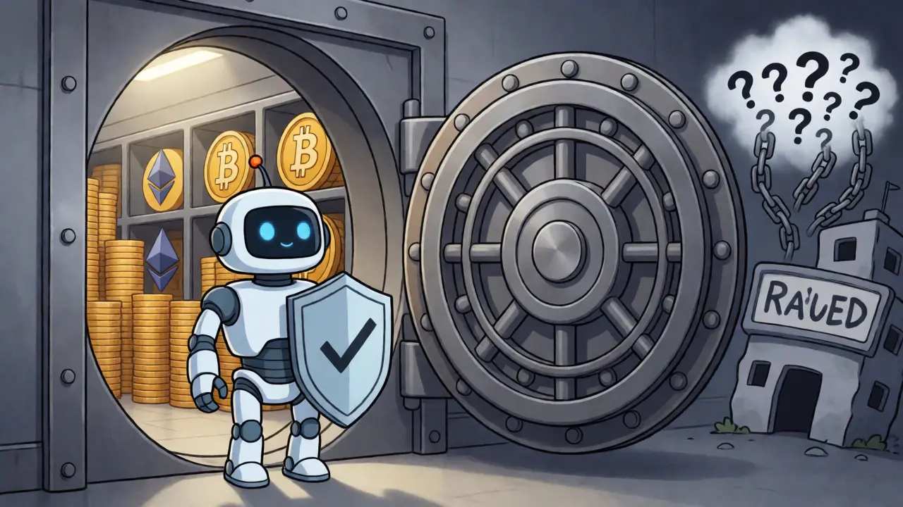 Anime illustration of a secure regulated vault versus an unstable unregulated platform.