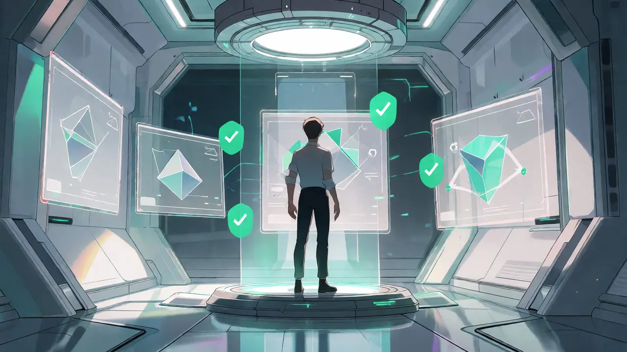 Anime scene showing a user protected by zero-knowledge proof holograms.