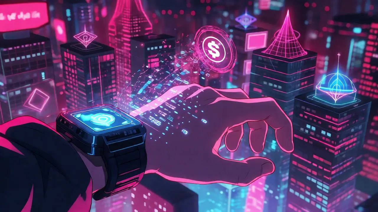 Close-up of anime character using holographic interface for cross-chain transactions