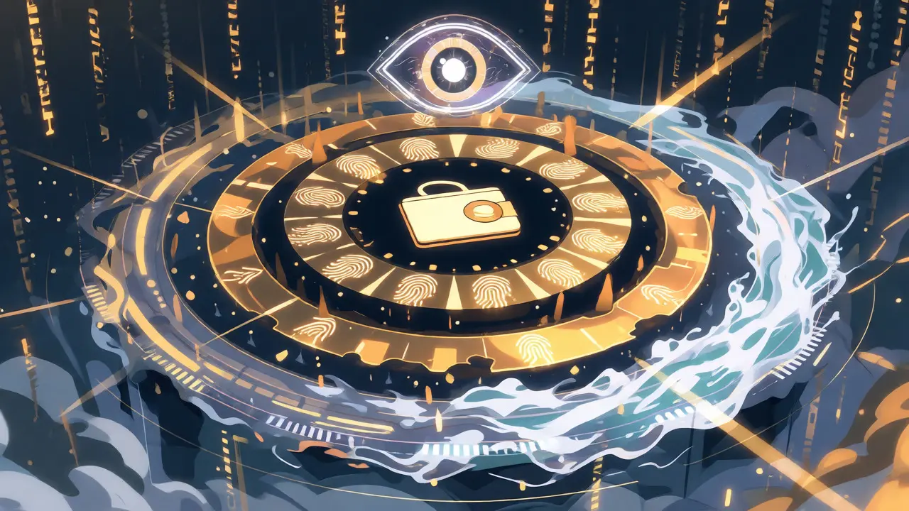 Concentric anime energy rings representing multi-factor authentication layers.